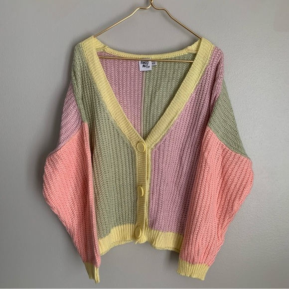 Princess Polly Naomi pastel color block chunky knit boxy cardigan size s/m - Picture 3 of 8